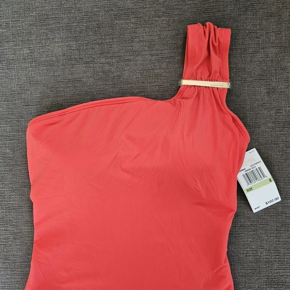 Michael Kors One Shoulder Convertible Gold Plate One Piece wimsuit Size 8